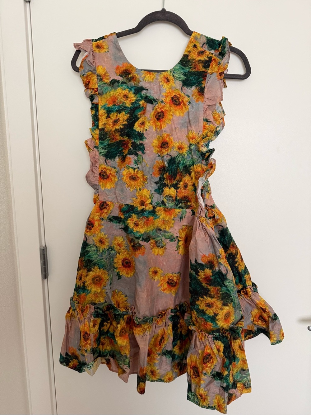 Sunflower Ruffle Pinafore Dress - Yellow Floral